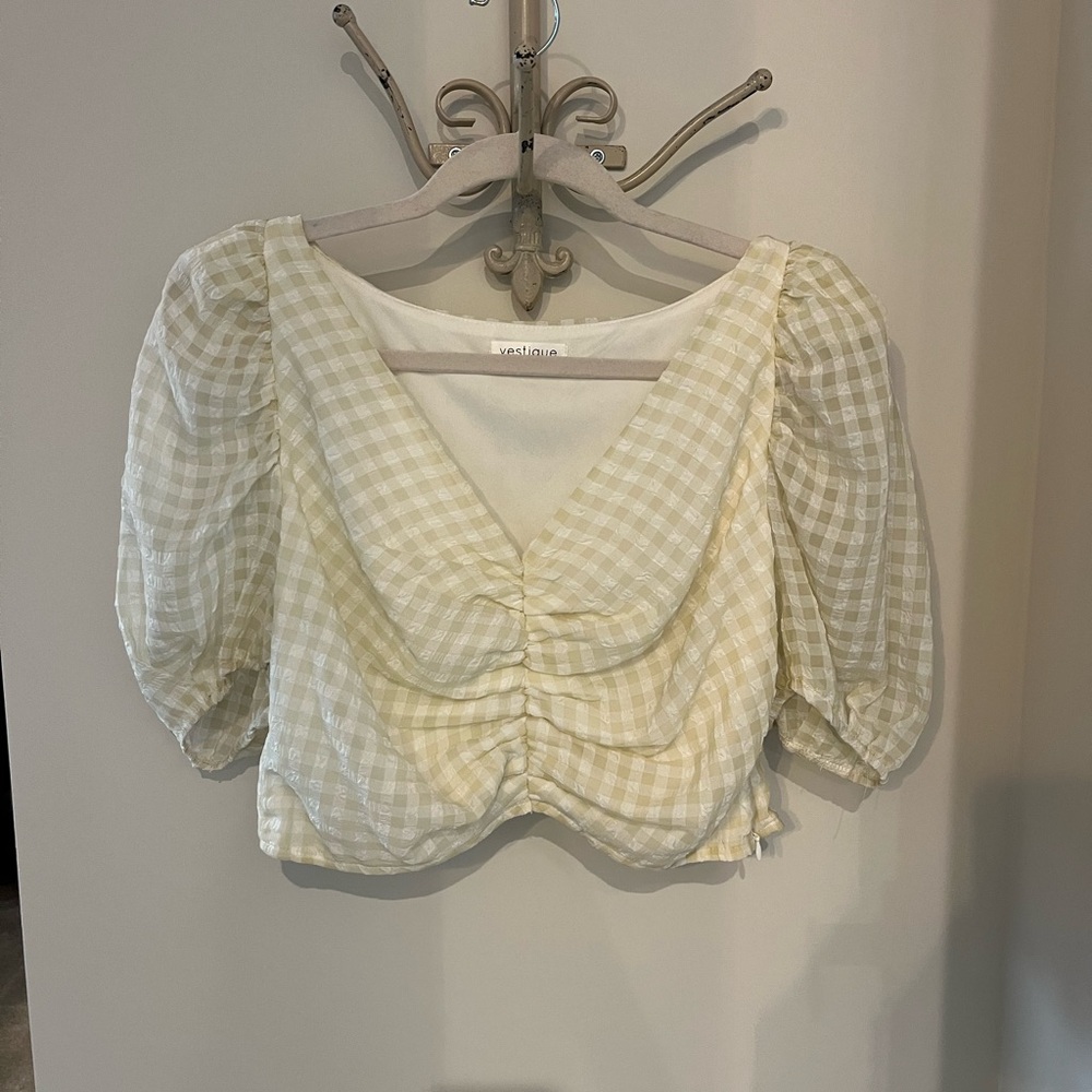 Pastel Yellow Gingham Puff Sleeve Top